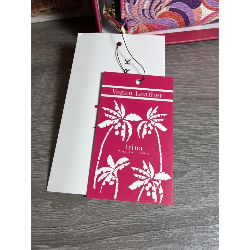 NEW Trina Turk Pink Purple Swirl Print Continental Wallet Gift Box Vegan Leather